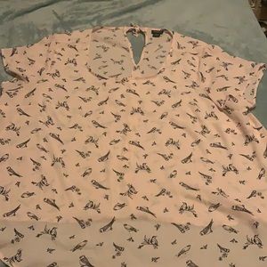 Torrid Pink Chiffon Bird Print Blouse, 4X